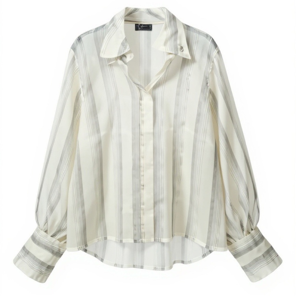 CLAUDE MONTANA Silk Organza Striped Button-Up Shirt